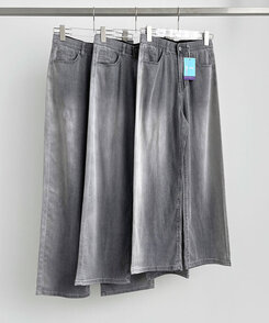 ウエストバンディングロングワイドデニムパンツ