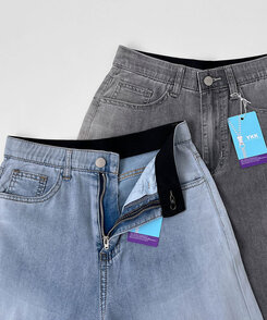 ウエストバンディングロングワイドデニムパンツ