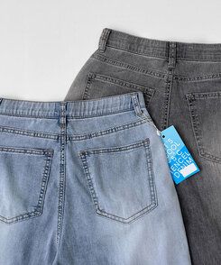 ウエストバンディングロングワイドデニムパンツ