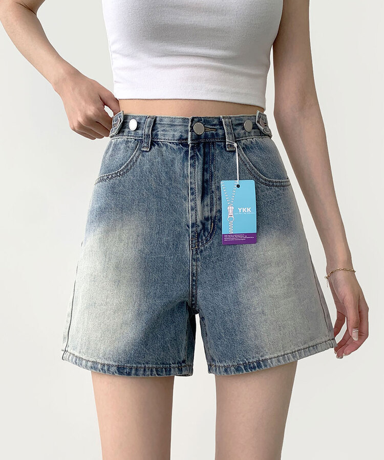 2XL가로 버튼 허리 조절하자 워싱 3부 4부 데님 반바지 빈티지연청