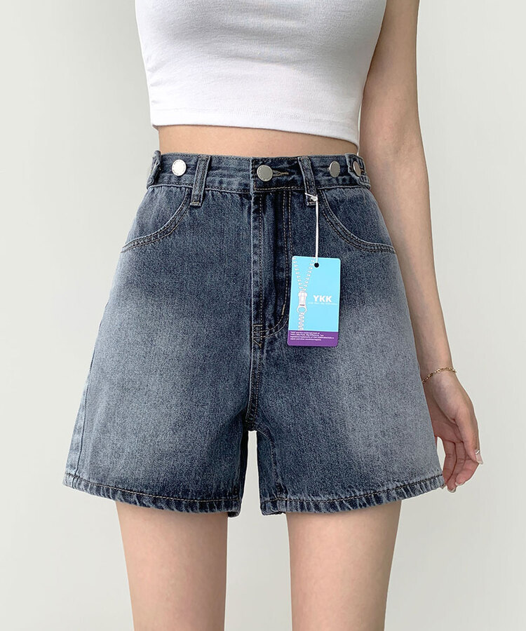 2XL가로 버튼 허리 조절하자 워싱 3부 4부 데님 반바지 빈티지중청