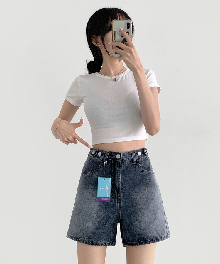 2XL가로 버튼 허리 조절하자 워싱 3부 4부 데님 반바지 빈티지중청