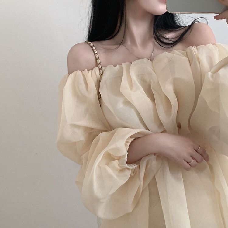 mideal シフォン オフショルダーブラウス アイボリー セール】chiffon off shoulder blouse / シフォンオフショルダー