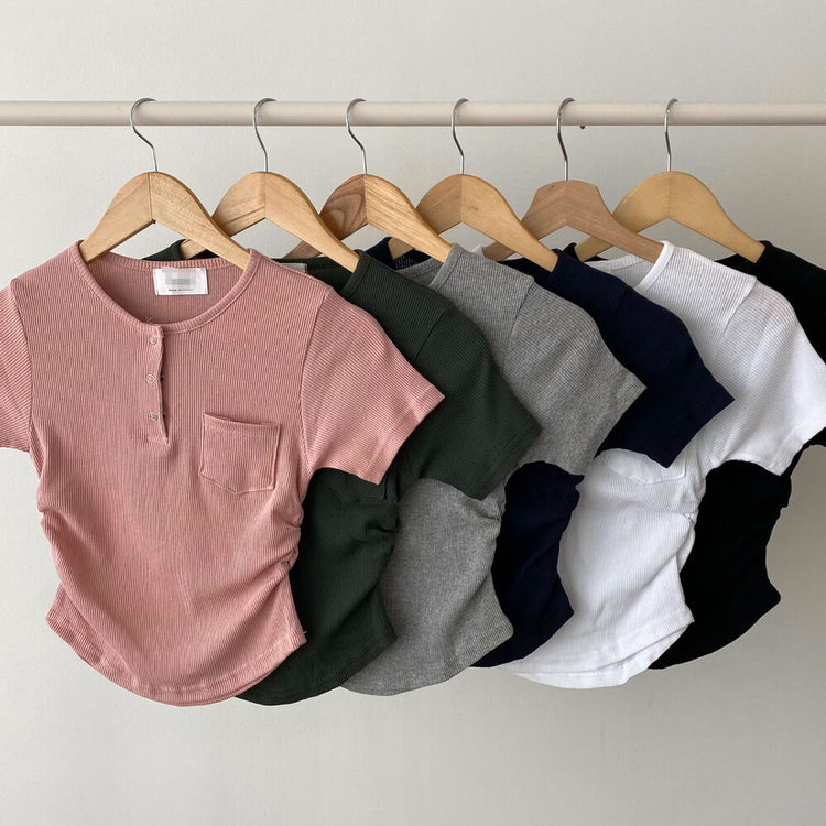 スリーボタンポケットスリムリブTシャツ6色