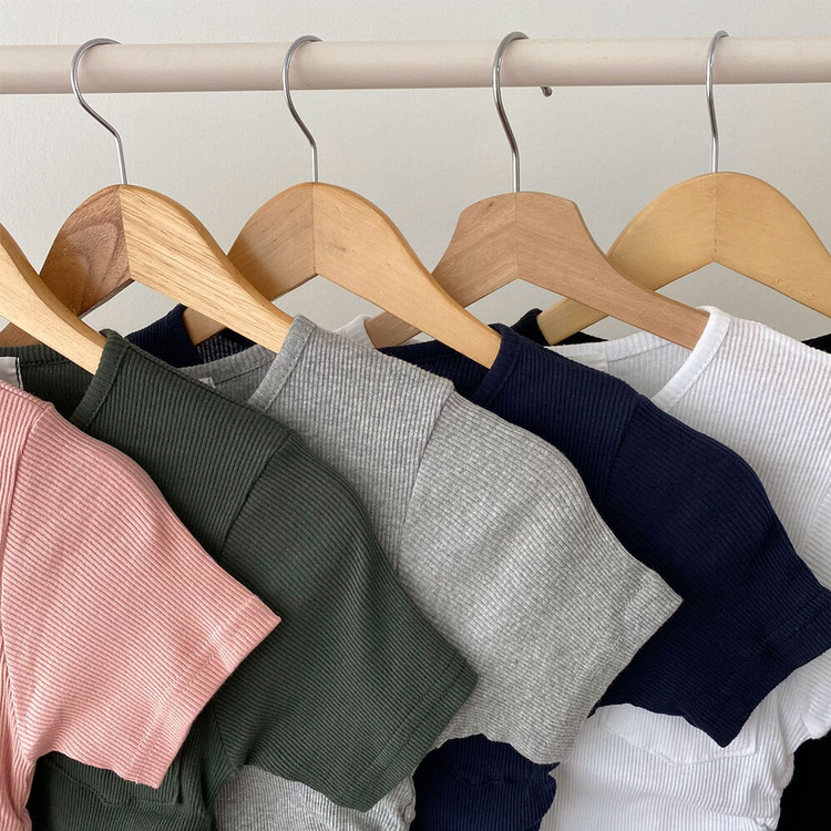 スリーボタンポケットスリムリブTシャツ6色