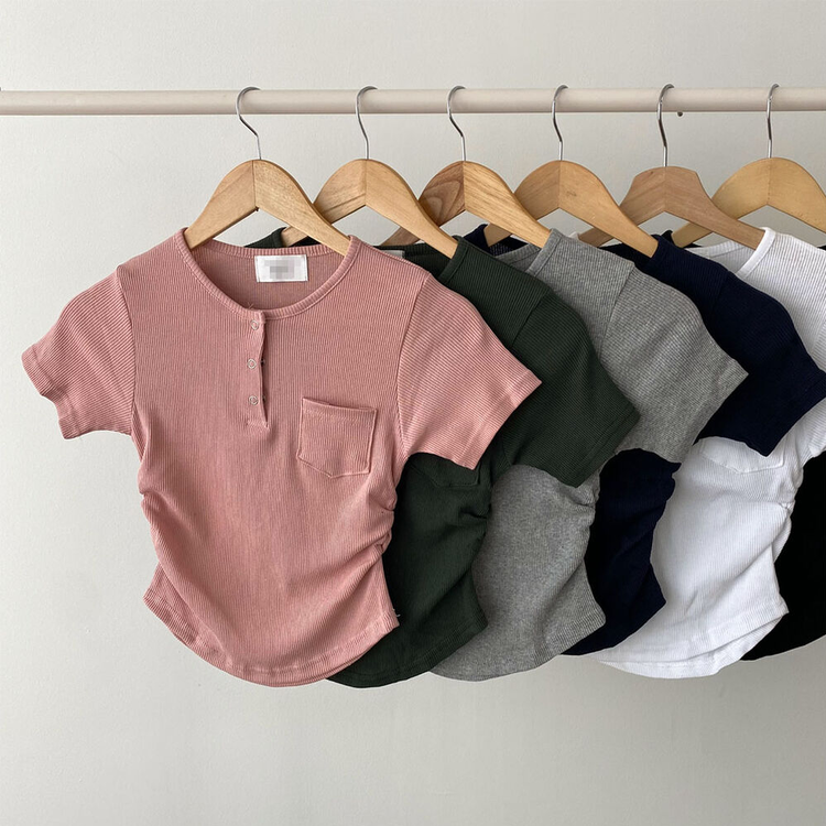 スリーボタンポケットスリムリブTシャツ6色