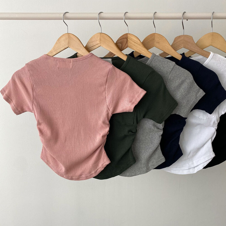 スリーボタンポケットスリムリブTシャツ6色