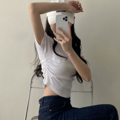半袖Tシャツ スリーボタンポケットスリムリブTシャツ6色 ホワイト