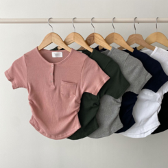 半袖Tシャツ スリーボタンポケットスリムリブTシャツ6色