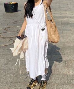 ナイロンシャーリングノースリーブミニワンピース｜ロング