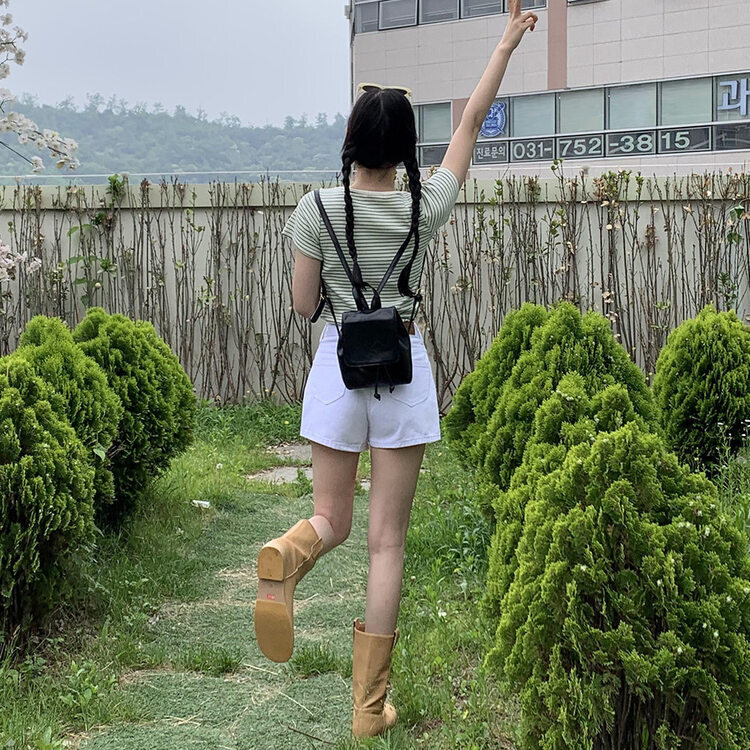 BA刺繍ラウンドネックストライプリブTシャツ GREEN