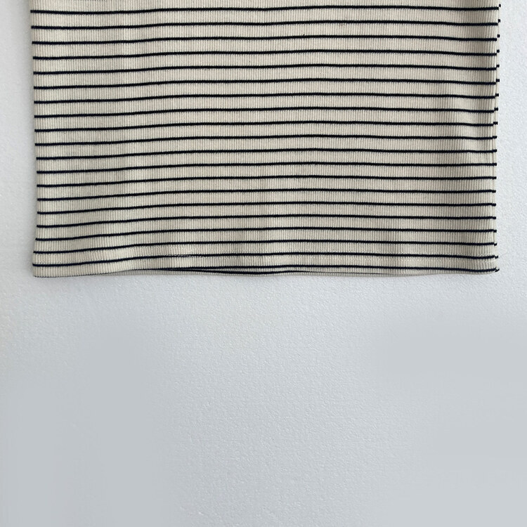 BA刺繍ラウンドネックストライプリブTシャツ