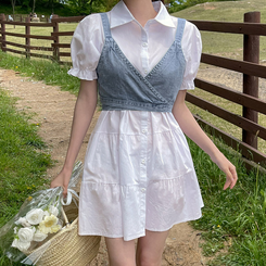 ビスチェ+シャツワンピースセットアップ｜ミニワンピース｜韓国