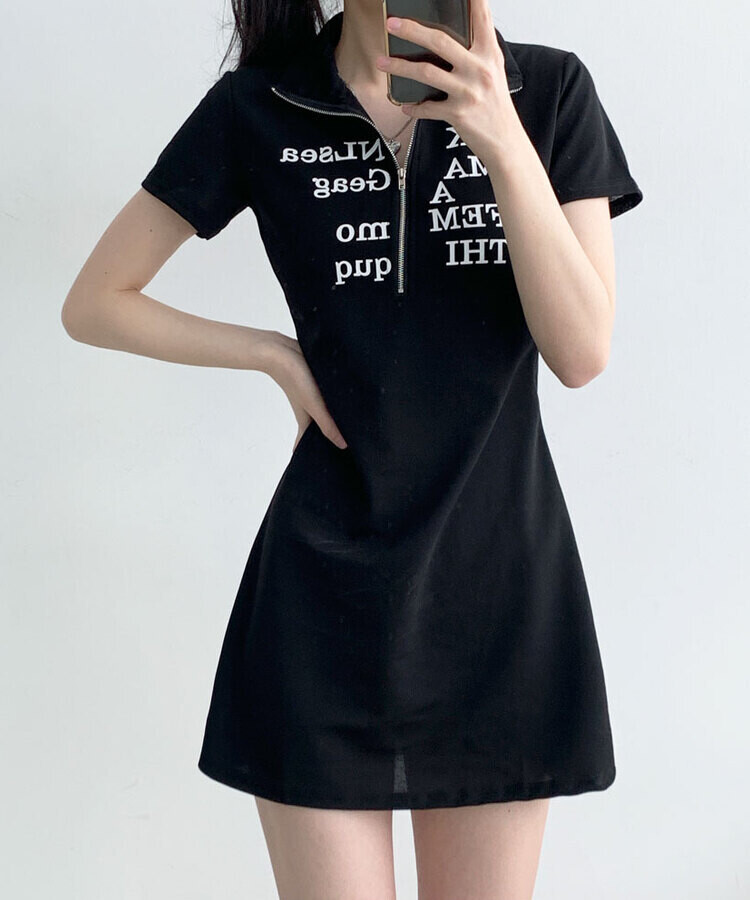 新品＊正規品   ワンピース ミニ 半袖 ブラック S 日本発送】 2カラー ミニワンピース ミニドレス フレア ハイウエスト