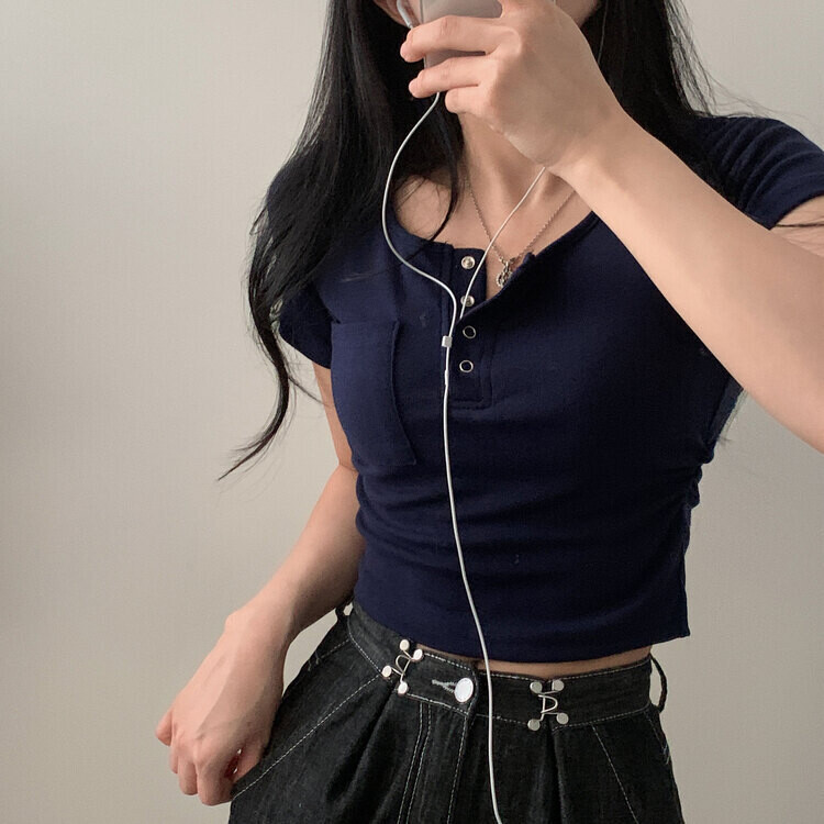 내가 만든 무드 셔링 포켓 크롭 반팔티셔츠 7color 네이비