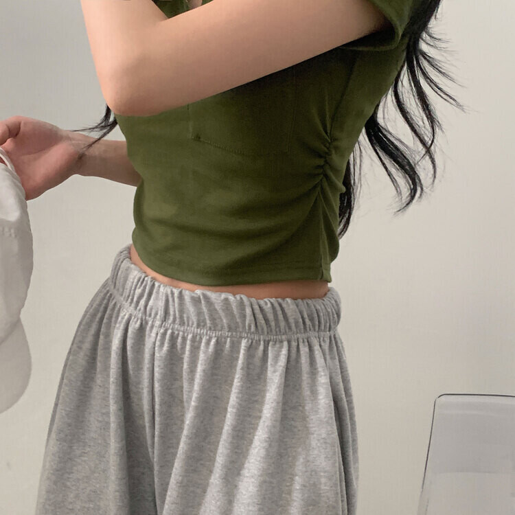 내가 만든 무드 셔링 포켓 크롭 반팔티셔츠 7color 카키