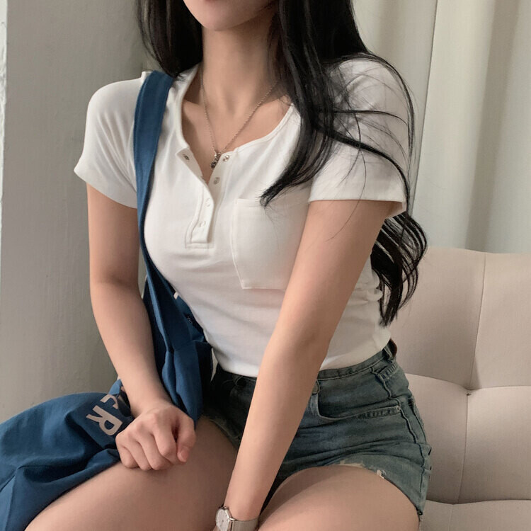 내가 만든 무드 셔링 포켓 크롭 반팔티셔츠 7color 아이보리