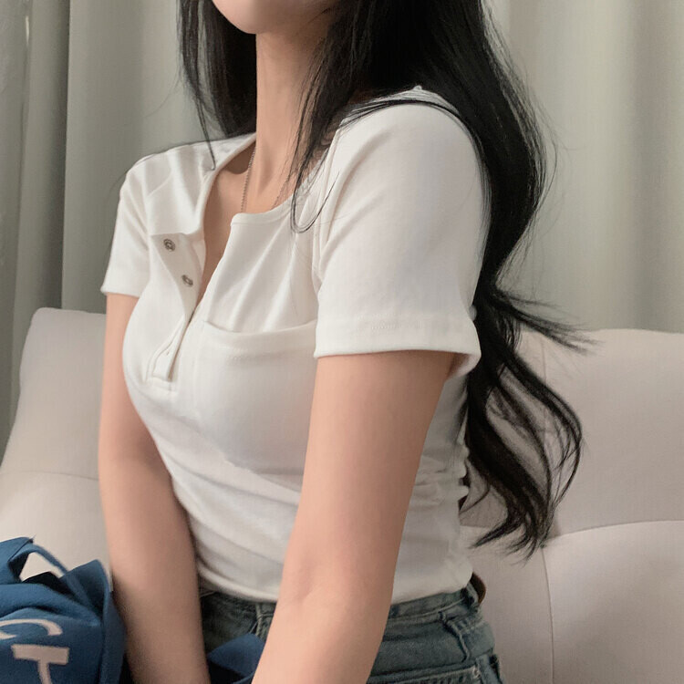 내가 만든 무드 셔링 포켓 크롭 반팔티셔츠 7color 아이보리