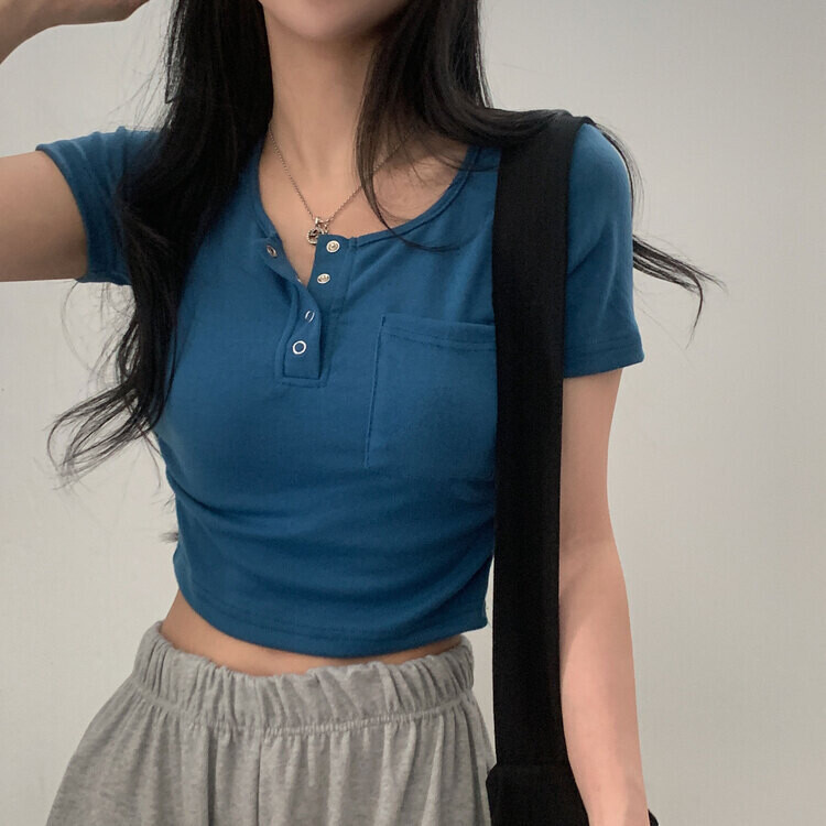 내가 만든 무드 셔링 포켓 크롭 반팔티셔츠 7color 블루