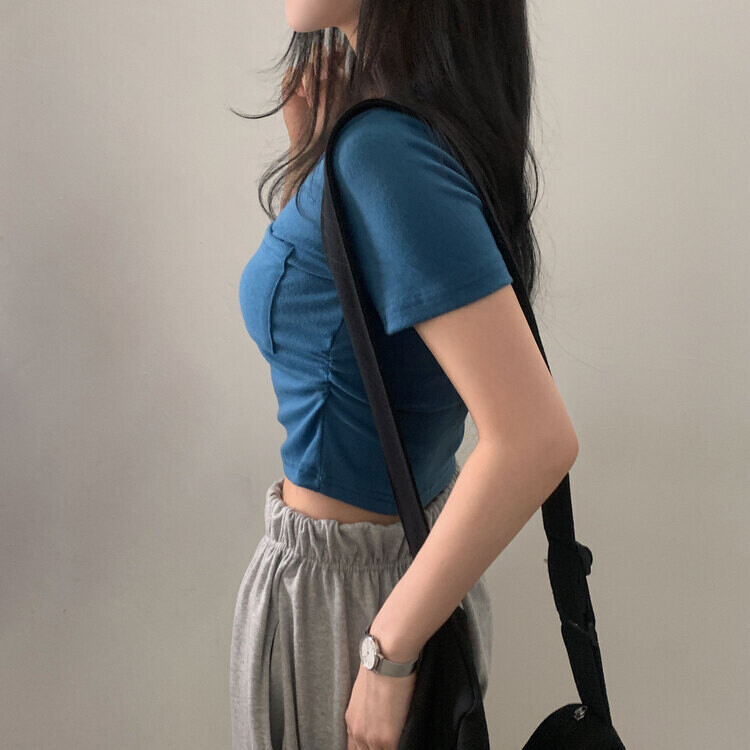 내가 만든 무드 셔링 포켓 크롭 반팔티셔츠 7color 블루