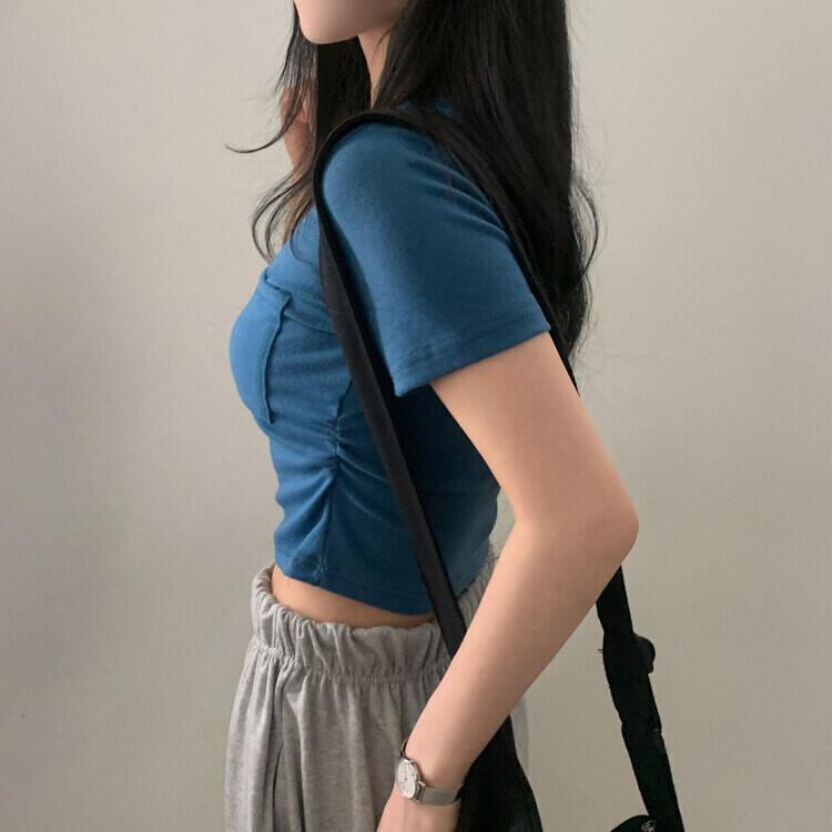 내가 만든 무드 셔링 포켓 크롭 반팔티셔츠 7color 블루