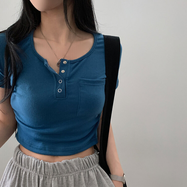 내가 만든 무드 셔링 포켓 크롭 반팔티셔츠 7color 블루