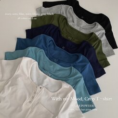 シャーリングポケットクロップボタンTシャツ7色