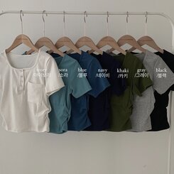 シャーリングポケットクロップボタンTシャツ7色
