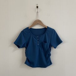 シャーリングポケットクロップボタンTシャツ7色