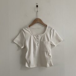 シャーリングポケットクロップボタンTシャツ7色