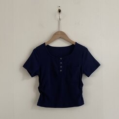 シャーリングポケットクロップボタンTシャツ7色