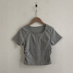 シャーリングポケットクロップボタンTシャツ7色