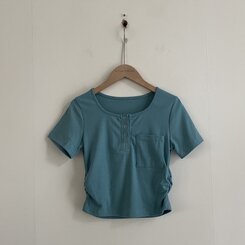 シャーリングポケットクロップボタンTシャツ7色