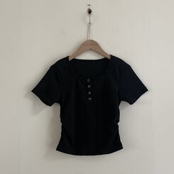 シャーリングポケットクロップボタンTシャツ7色