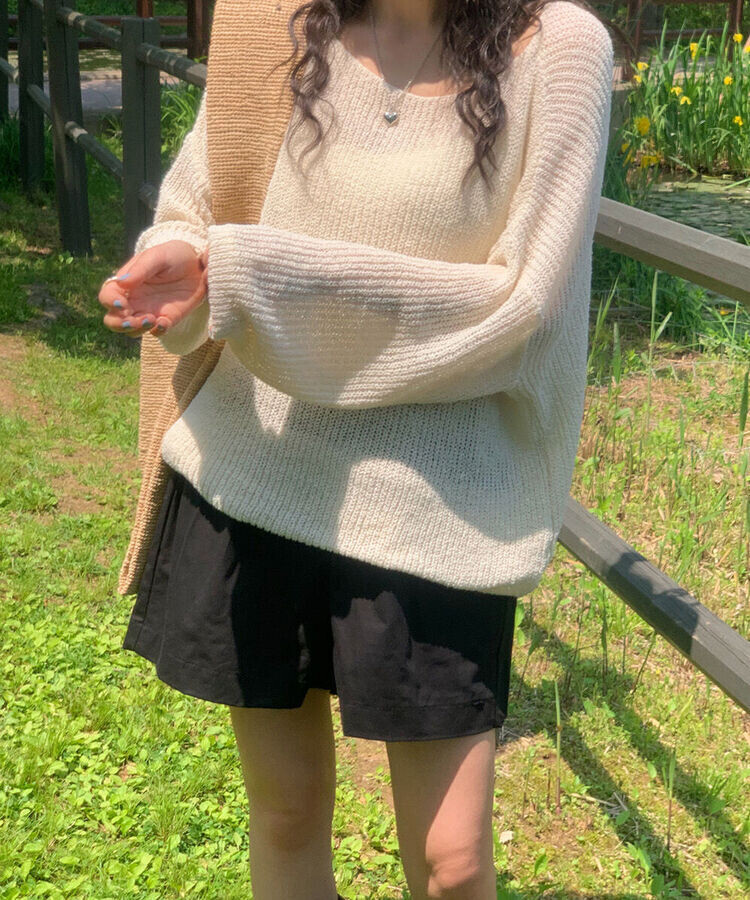 ルーズフィットボートネックサマーニット6色 BEIGE