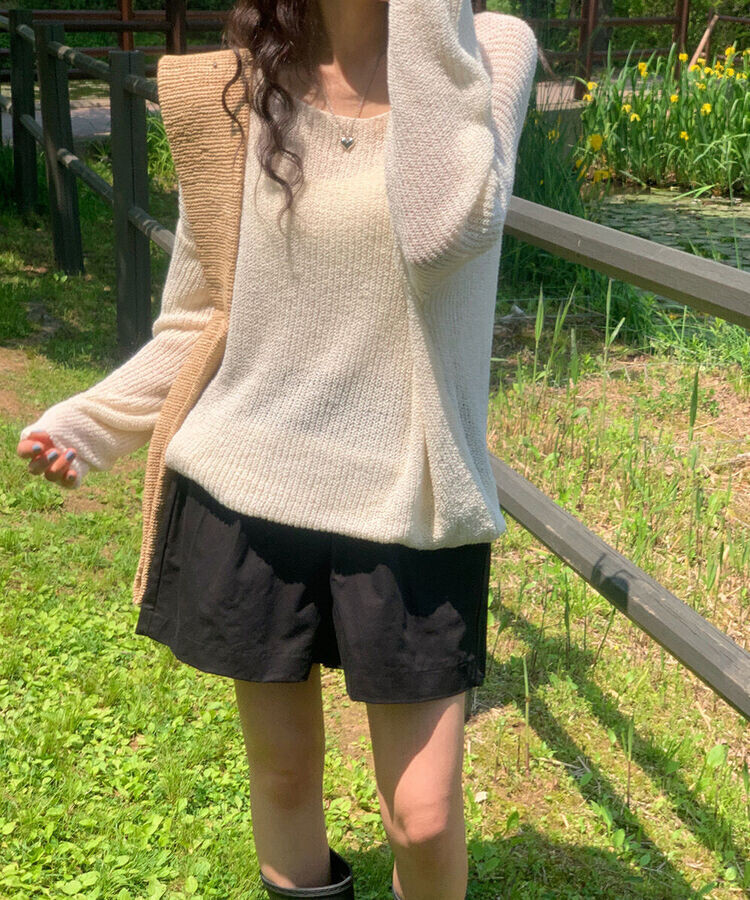 ニット ルーズフィットボートネックサマーニット6色 BEIGE