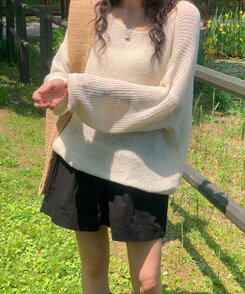 ニット ルーズフィットボートネックサマーニット6色 BEIGE