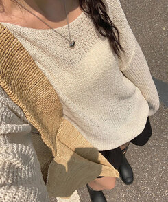 ニット ルーズフィットボートネックサマーニット6色 BEIGE