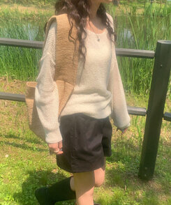 ニット ルーズフィットボートネックサマーニット6色 BEIGE
