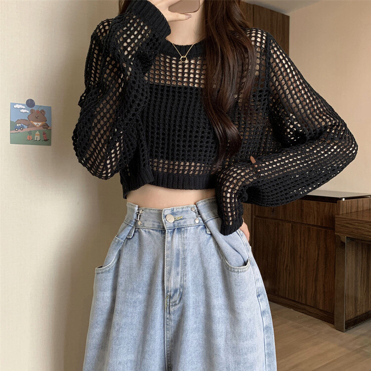 クロップサマーシースルーニット ブラック