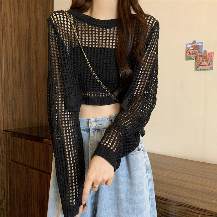 クロップサマーシースルーニット ブラック