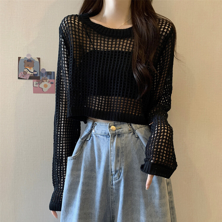クロップサマーシースルーニット ブラック