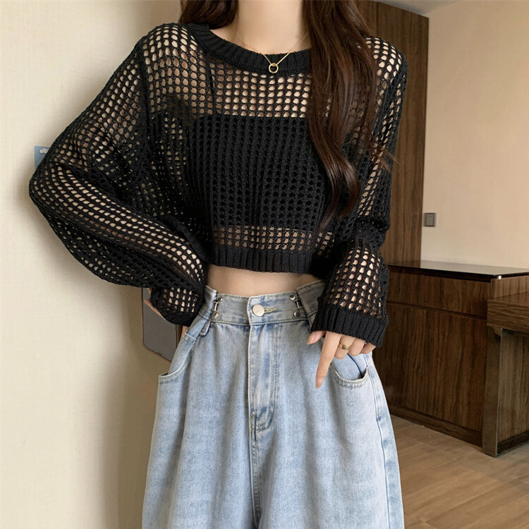 クロップサマーシースルーニット ブラック