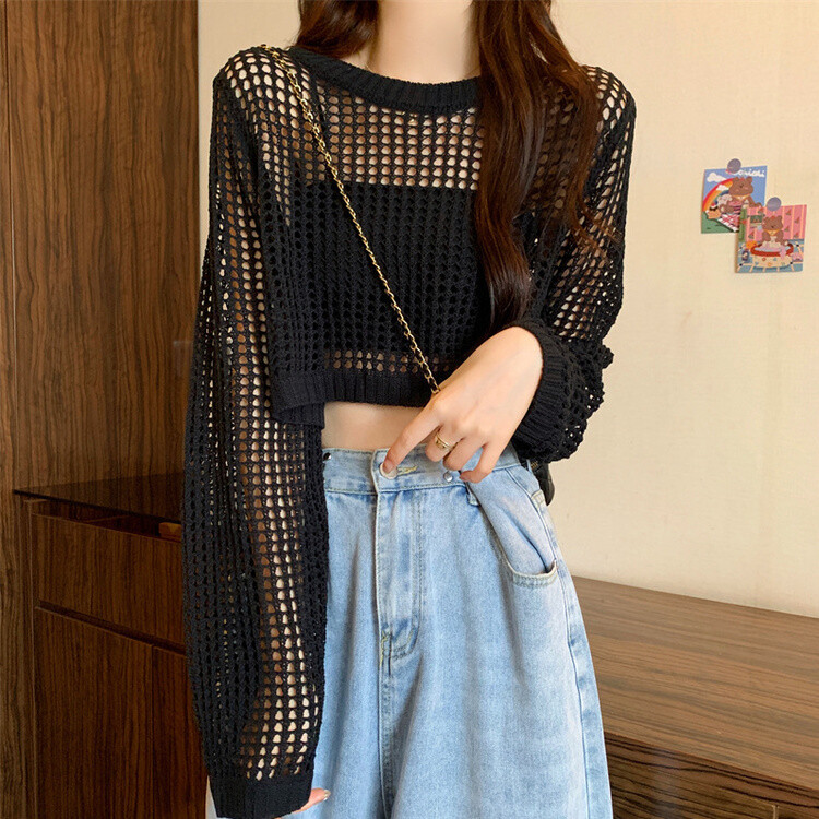クロップサマーシースルーニット ブラック