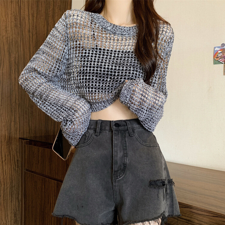 クロップサマーシースルーニット グレー