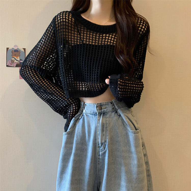 クロップサマーシースルーニット ブラック