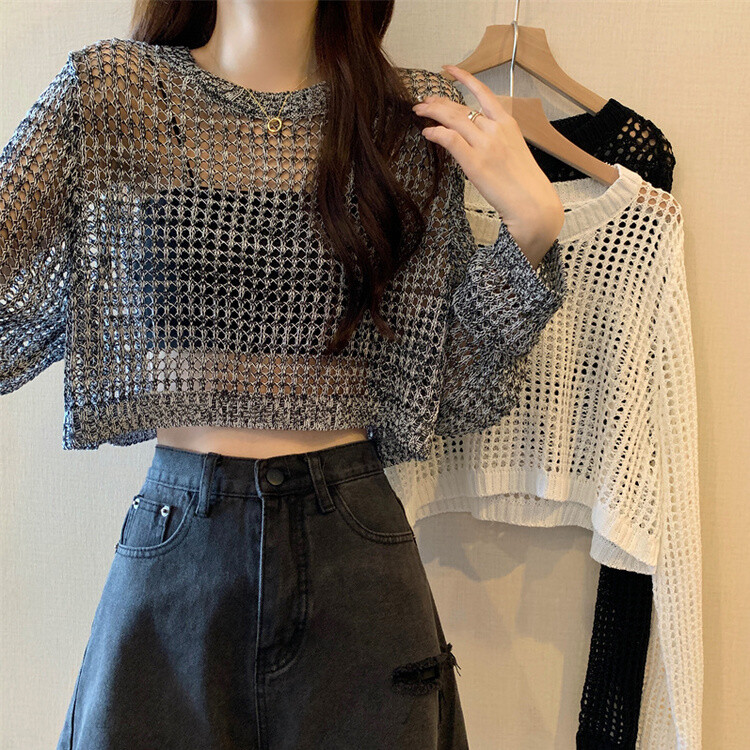 クロップサマーシースルーニット グレー