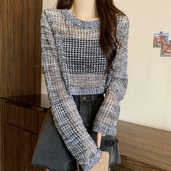 クロップサマーシースルーニット グレー