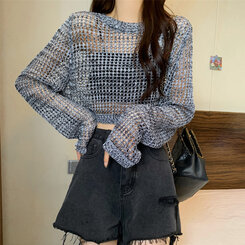 クロップサマーシースルーニット グレー