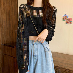 クロップサマーシースルーニット ブラック